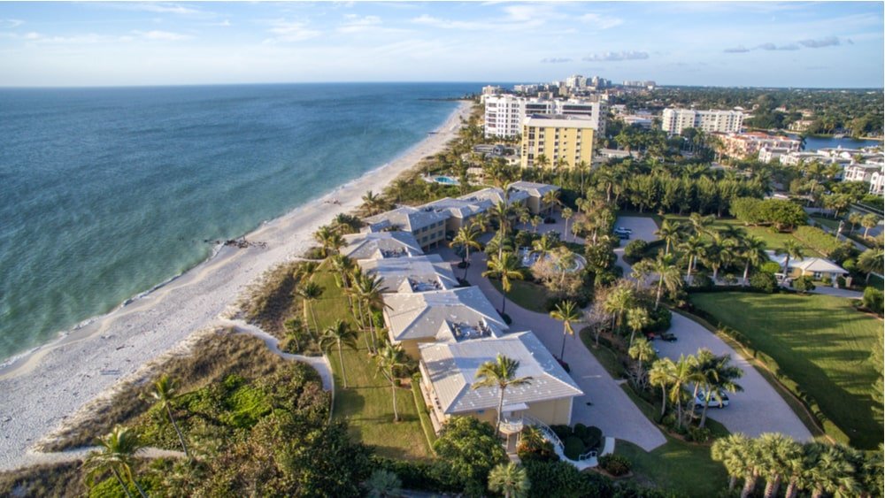 Beautiful aerial shot of Florida waters and Casey Key homes